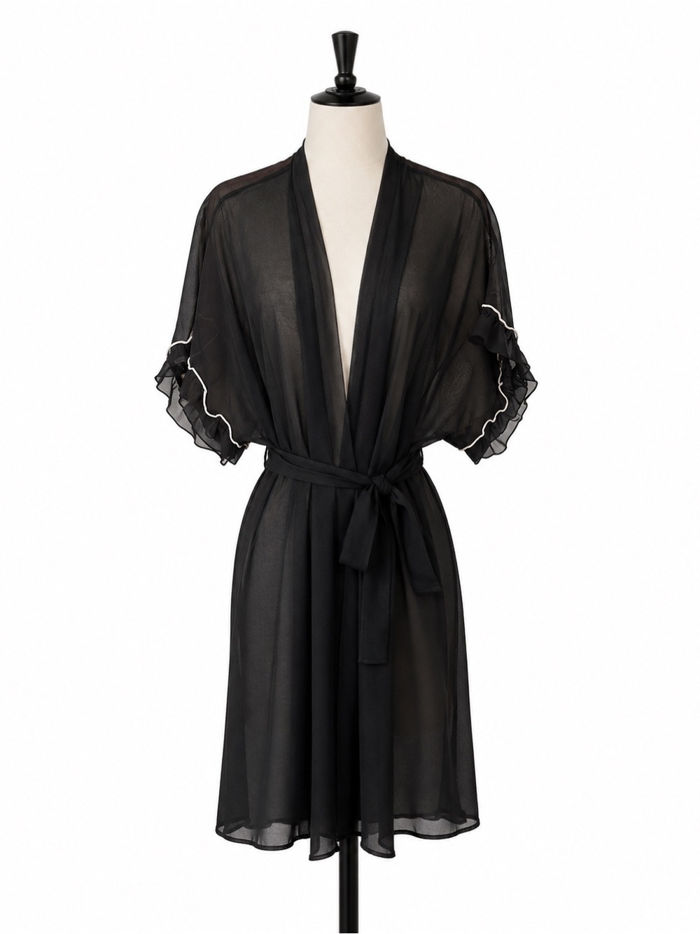 Vintage Simon Chang Black Sheer Robe Ruffle Sleeves Sz Large